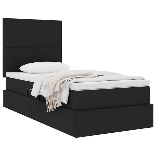 vidaXL Letto con contenitore e materasso Nero 100 x 200 cm Poliestere