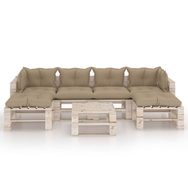 vidaXL Set Divani da Giardino Pallet 7 pz con Cuscini in Legno di Pino