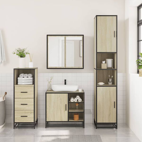 vidaXL Set Mobili da Bagno 3 pz Rovere Sonoma in Legno Multistrato