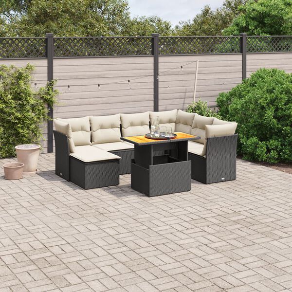 vidaXL Set Divani da Giardino con Cuscini 8 pz Nero in Polyrattan