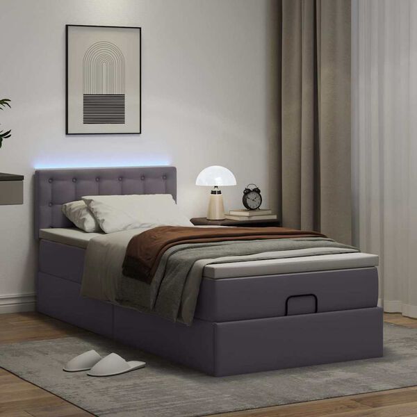 vidaXL Struttura Letto Pouf con Materasso Grigio 90x190 cm Similpelle