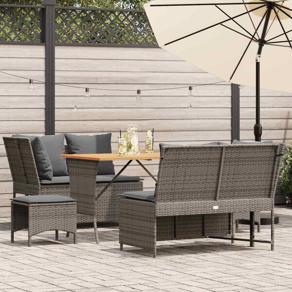 vidaXL Set Divano da Giardino 5 pz con Cuscini Grigio in Polyrattan