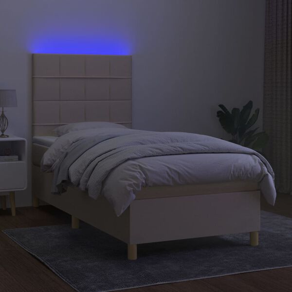 vidaXL Letto a Molle con Materasso e LED Crema 100x200cm in Tessuto