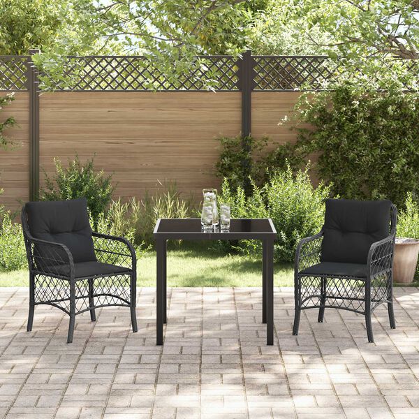 vidaXL Set da Pranzo per Giardino con cuscino 3 pcs Nero polyrattan