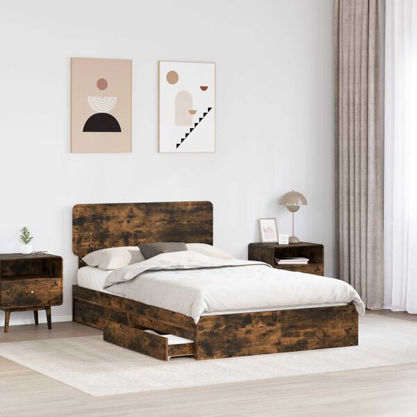 vidaXL Letto con Contenitore con testiera Rovere fum&eacute; 120 x 190 cm