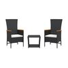 vidaXL Set da Pranzo da Giardino 3 pz con Cuscini Nero in Polyrattan