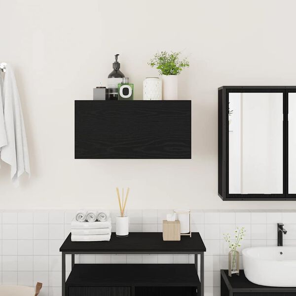 vidaXL Mobile da Bagno a Parete Nero 60x25x30 cm in Legno Multistrato