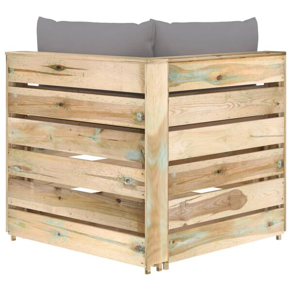 vidaXL Divano Angolare Modulare con Cuscini in Legno Impregnato Verde