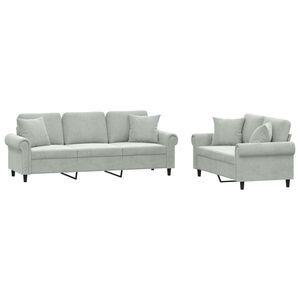 vidaXL Set di Divani 2 pz con Cuscini Grigio Chiaro in Velluto