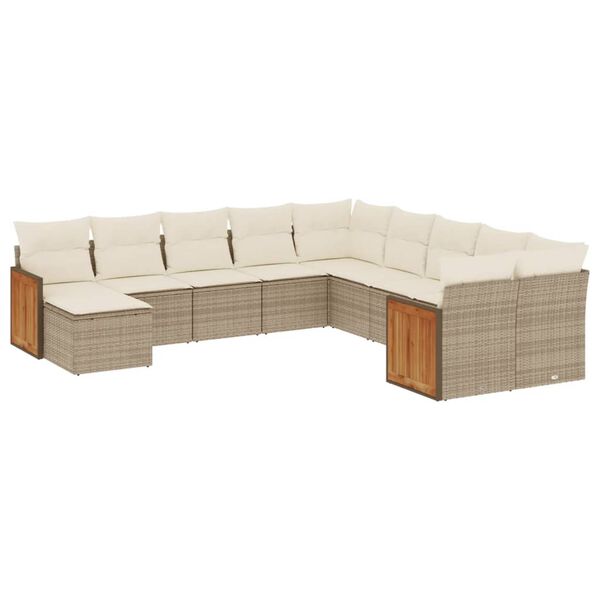 vidaXL Set Divani da Giardino 11 pz con Cuscini Beige in Polyrattan