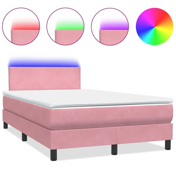vidaXL Letto a Molle con Materasso e LED Rosa 120x220 cm in Velluto
