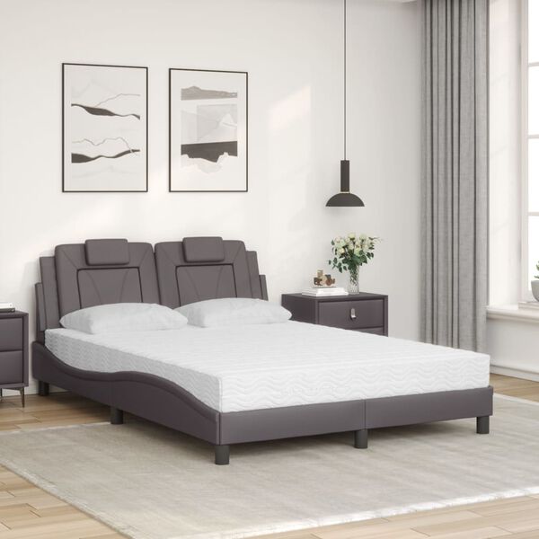 vidaXL Letto Viana con Materasso Grigio 140x190 cm in Similpelle