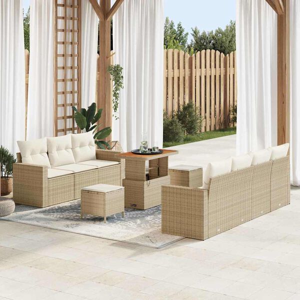 vidaXL Set Divano da Giardino con cuscino 10 pcs beige e panna