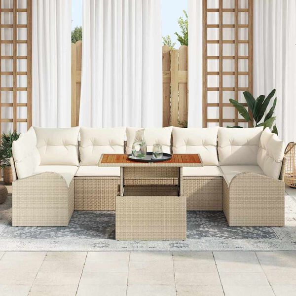 vidaXL Set Divano da Giardino 8 pcs Beige Poly Rattan