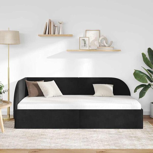 vidaXL Cornice del letto ad angolo con testiera Nero 90 cm x 200 cm