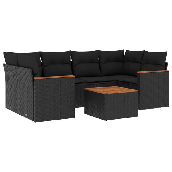 vidaXL Set Divani da Giardino con Cuscini 7pz Nero Polyrattan