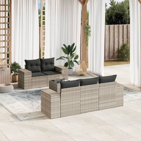 vidaXL Set Divano da Giardino 6pz con Cuscini Grigio Chiaro Polyrattan