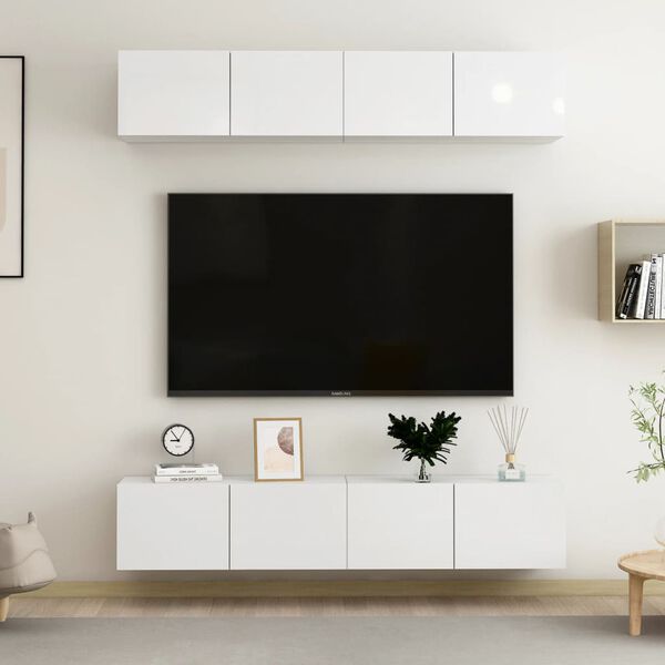 vidaXL Mobili TV 4 pz Bianco Lucido 80x30x30 cm in Legno Multistrato