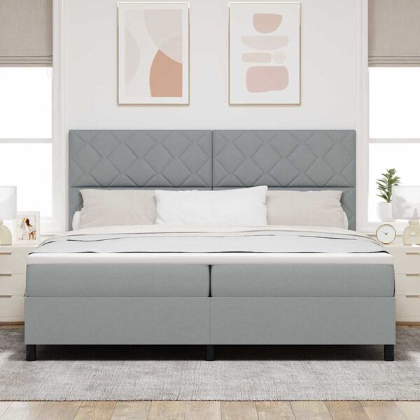 vidaXL Letto a molle con materasso Grigio chiaro 200 x 200 cm Tessuto