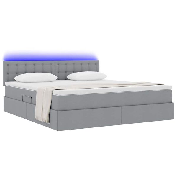 vidaXL Letto con contenitore e LED Grigio chiaro 160 x 200 cm Tessuto