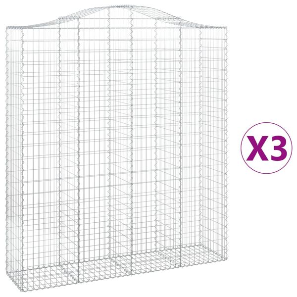 vidaXL Cesti Gabbioni ad Arco 3 pz 200x50x220/240 cm Ferro Zincato