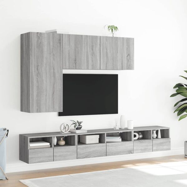 vidaXL Mobili TV a Muro 5pz Grigio Sonoma in Legno Multistrato