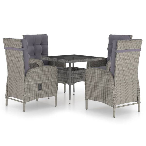 vidaXL Set da Pranzo da Giardino 5 pz in Polyrattan e Vetro Grigio