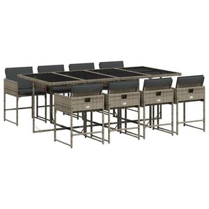 vidaXL Set da Pranzo da Giardino 9 pz con Cuscini in Polyrattan Grigio