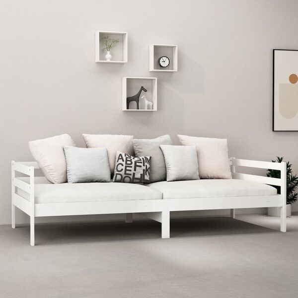 vidaXL Divano Letto con Materasso 90x200 cm Bianco in Legno di Pino