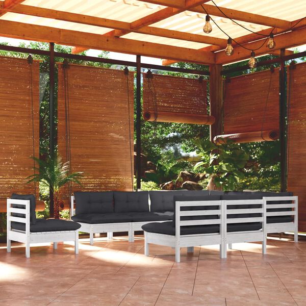 vidaXL Set Divani da Giardino 10 pz con Cuscini Bianchi Legno di Pino
