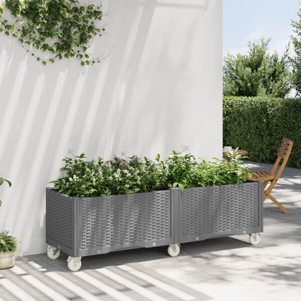 vidaXL Fioriera Giardino con Ruote Grigio Chiaro 160x50x54 cm PP