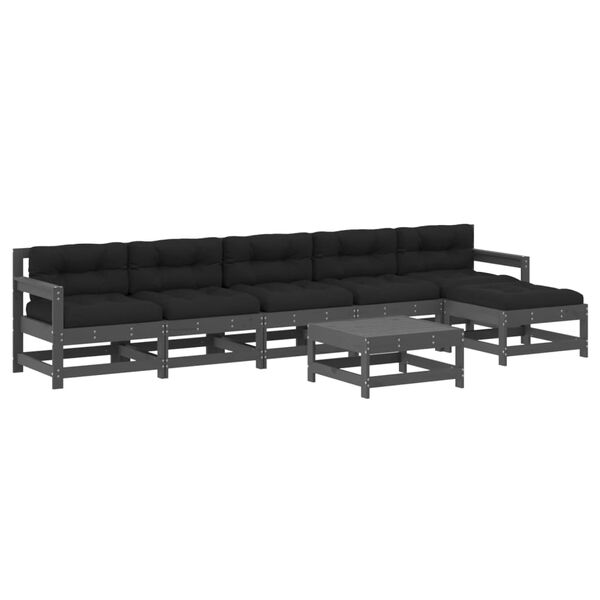 vidaXL Set Divani da Giardino 7pz con Cuscini in Legno Massello Grigio