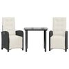 vidaXL Set da Bistr&ograve; 3 pz con Cuscini Nero in Polyrattan