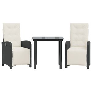vidaXL Set da Bistr&ograve; 3 pz con Cuscini Nero in Polyrattan