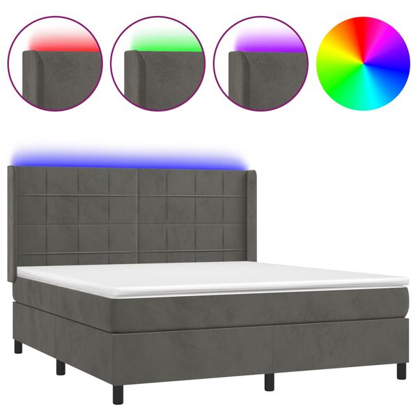 vidaXL Letto a Molle con Materasso e LED Grigio Scuro 160x200 cm