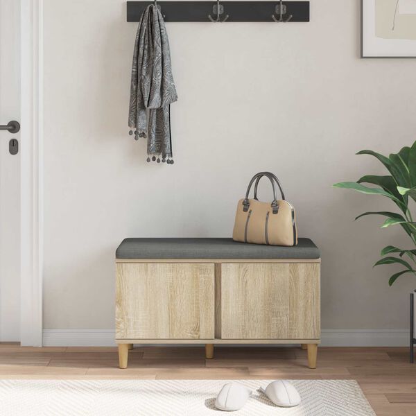 vidaXL Panca per ingresso con cuscino Rovere Sonoma 80 x 38 x 46 cm