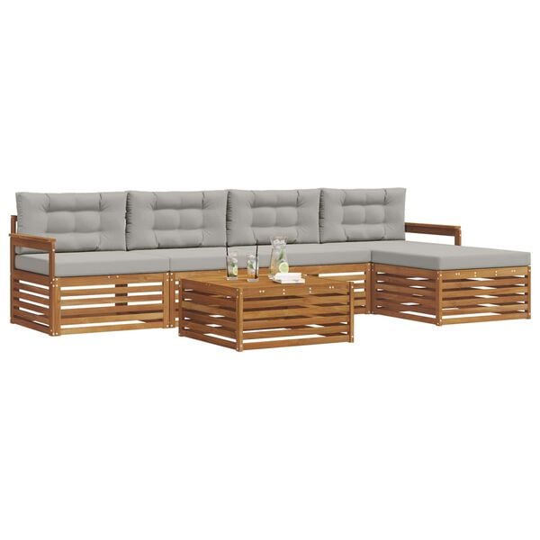 vidaXL Set di divani da esterno 6 pcs Grigio Naturale e Chiaro