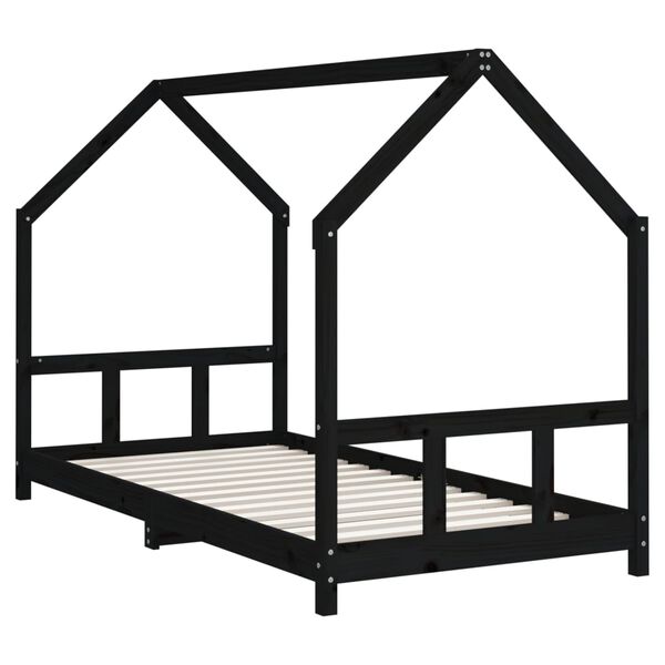vidaXL Giroletto per Bambini Nero 90x190 cm in Legno Massello di Pino