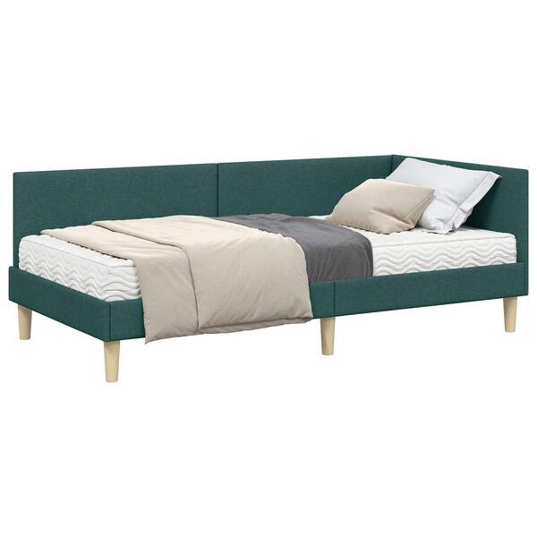 vidaXL Struttura Letto Angolare con Materasso 2 pcs Verde Tessuto