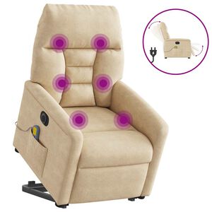 vidaXL Poltrona Alzapersona Reclinabile Massaggiante Crema Microfibra