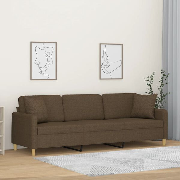 vidaXL Divano a 3 Posti con Cuscini Marrone 210 cm in Tessuto