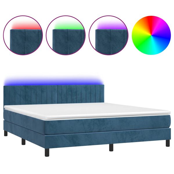 vidaXL Letto a Molle con Materasso e LED Blu Scuro 180x200 cm
