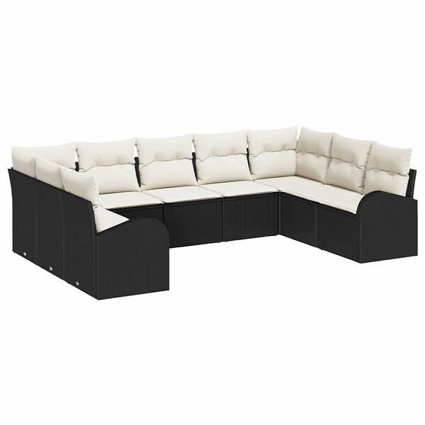 vidaXL Set Divano da Giardino 9 pcs Nero e Bianco polyrattan
