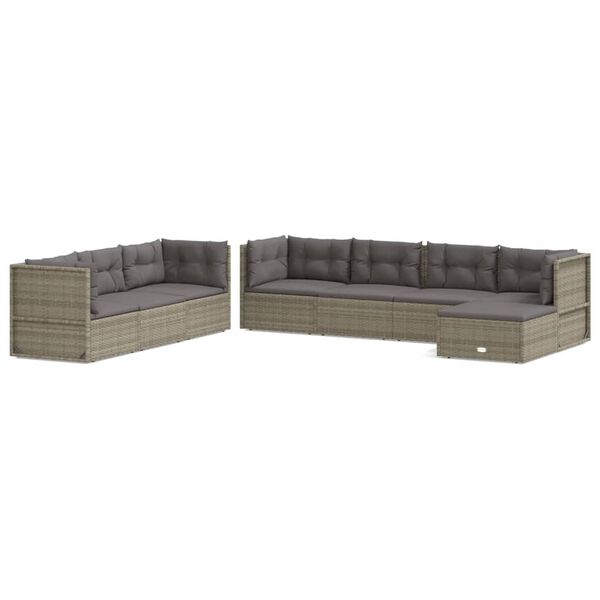 vidaXL Set Divani da Giardino 8 pz con Cuscini in Polyrattan Grigio
