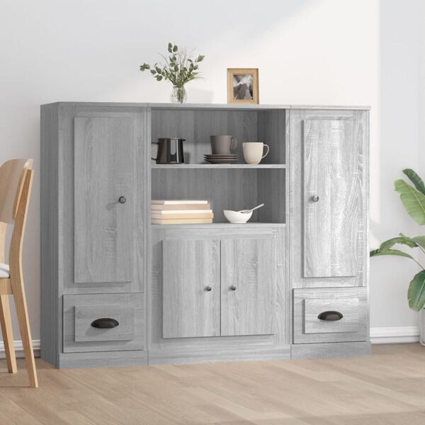 vidaXL Credenze 3 pz Grigio Sonoma in Legno Multistrato