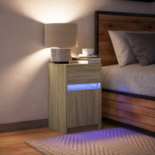 vidaXL Comodino con Luci LED Rovere Sonoma in Legno Multistrato