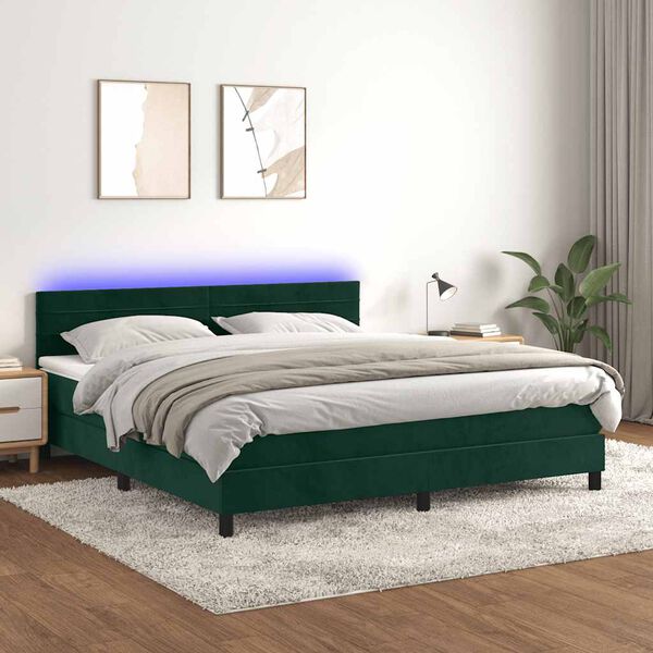 vidaXL Letto a Molle con Materasso e LED Verde Scuro 180x200cm Velluto