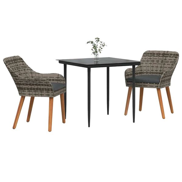 vidaXL Set da Pranzo per Giardino con cuscino 3 pcs Grigio polyrattan