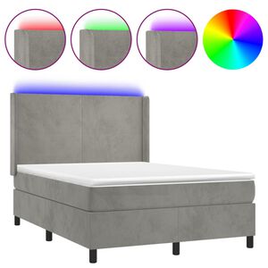 vidaXL Letto a Molle Materasso e LED Grigio Chiaro 140x200 cm Velluto