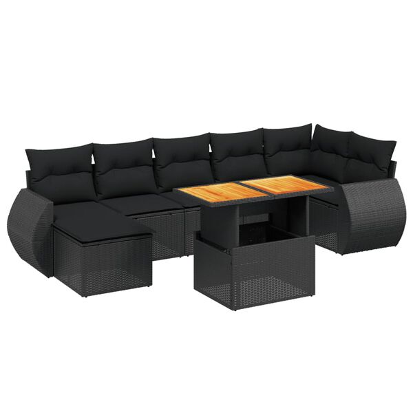 vidaXL Set Divani da Giardino con Cuscini 8 pz Nero in Polyrattan